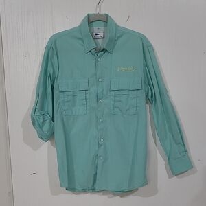 Southern Lure Mens Aqua Green Button Front Fishing Shirt Long Sleeves Sz Small